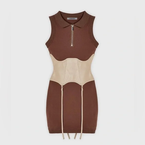 Manière de Voir Brown Polo Dress w/ Beige Suspender Corset - Picture 6 of 8